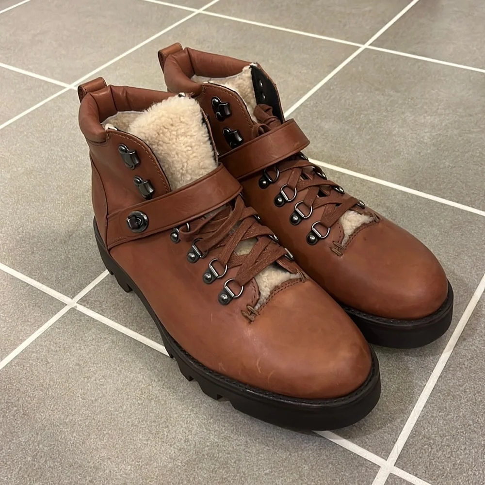 Coach New York Tompkins boots mens G1074 new saddle size 11.5 leather shearling